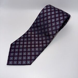 Henry Jacobson Blue Diamond Pattern Design 100% Silk Tie Necktie EUC